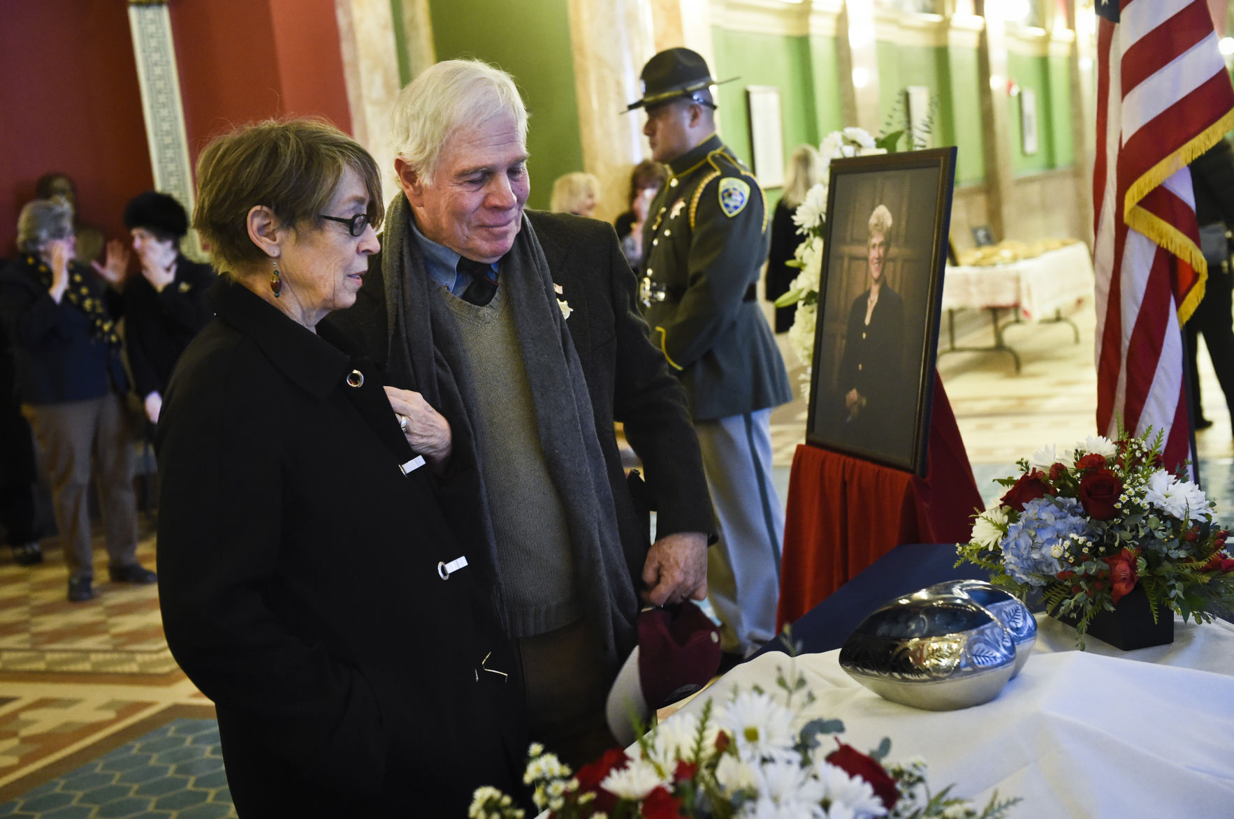 After Friday's ceremony, people line up to pay their respects to former Governor Judy Martz.